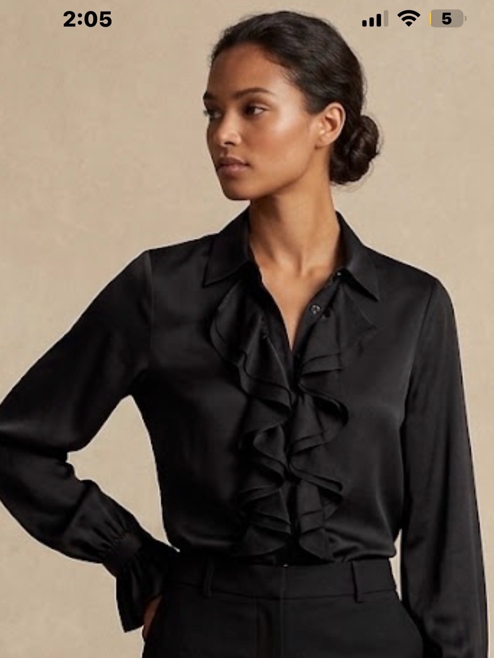 Lauren Ralph Lauren 100% Silk Black Front Ruffle Button-Down Shirt NWT